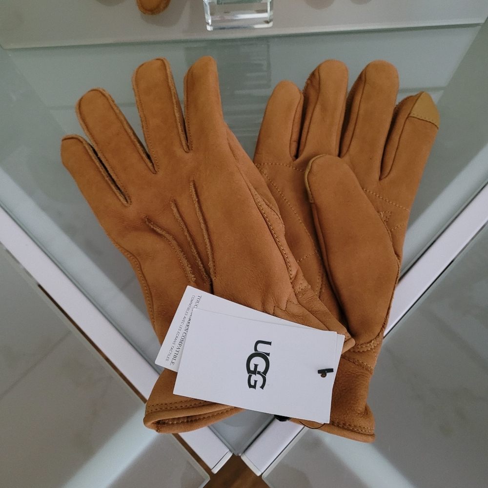 UGG MEN 3 POINT LEATHER TECH GLOVES SIZE L WITH TOUCH SCREEN